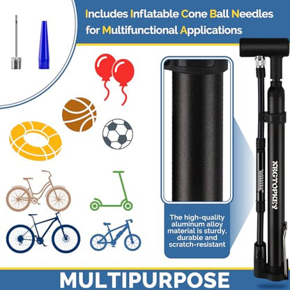 Bike Pump with Gauge, Floor Stand Mini Bike Pump 120 PSI with Foot Rest for Stable Inflation, Dual Valve Schrader Presta, Bicycle Tire Inflator for Fast Emergency Repair on MTB and Road Bike