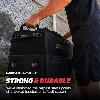 PowerNet Rolling Bucket Bag, Holds 2 6-Gallon Bucket of Baseballs & Softballs, Storage Pockets for Baseball Bat, Gloves & Scoreboards, Fits Launch F-lite Pitching Machine & Balls - style: Standard