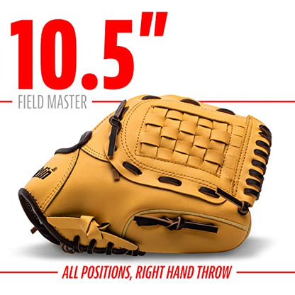 Franklin Sports Field Master Baseball + Softball Glove - Field Master Adult + Youth Baseball + Softball Mitt - Men's + Women's Gloves - Right Hand Throw - color: Camel, style: 10.5" - Basket Web