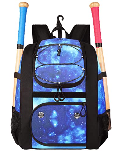 MATEIN Softball Bag, Lightweight Baseball Backpack with Shoe Compartment, Baseball Bag with Fence Hook for TBall Bat & Equipment, Softball Gifts Catchers Backpack for Women Fit Catcher’s Mitt, Helmet - color: Galaxy Blue