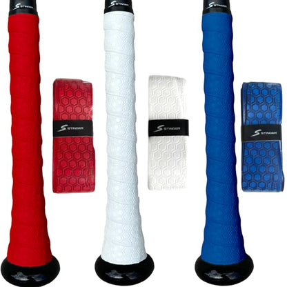 Stinger Sports Premium Polymer Bat Grip (Baseball and Softball) - color: 3-Pack: Red/White/Royal Blue