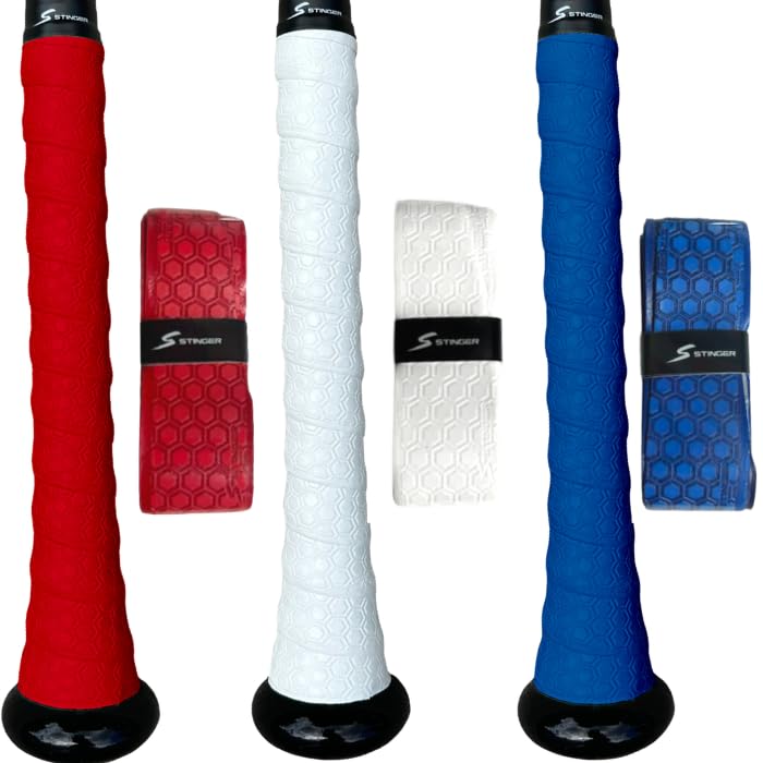 Stinger Sports Premium Polymer Bat Grip (Baseball and Softball) - color: 3-Pack: Red/White/Royal Blue
