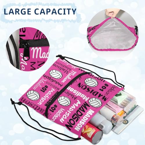 Custom Volleyball Style Drawstring Bag, Personalized Sports Ball Backpack Drawstring Sack Cinch Bags for Team Gift Party Favors, Dark Pink - color: Light Purple