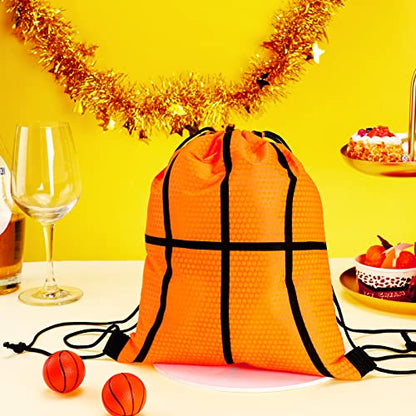 Shappy 12 Pieces Basketball Drawstring Bags Bulk Small Sport Goodie Bags Snack Treat Backpack for Ball Birthday Party Favor Team Gifts(10 x 12 Inch)