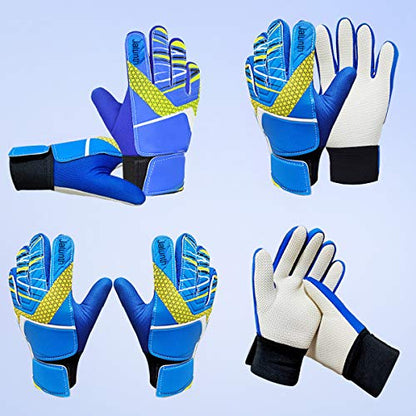 Jalunth Goalkeeper Goalie Soccer Gloves Kids Youth Goal Keeper Field Player Glove Boys Girls Embossed Anti-Slip Latex Palm Soft Pu Hand Back - color: Blue, size: Szie 9 Suitable for Adult Size S-M