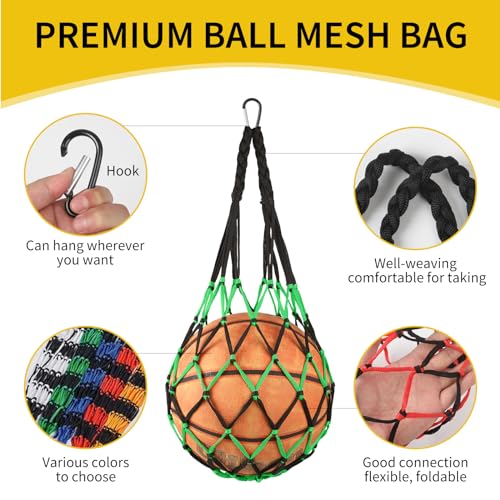 5 Pack Basketball Net Bag Mesh Bag Soccer Football Volleyball Ball Storage Nylon Single Ball Keeper Ball Carrier