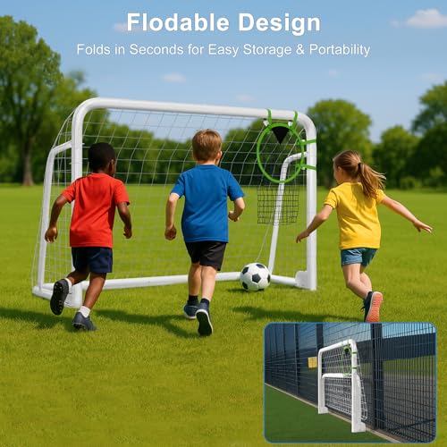 MOPHOTO Soccer Goal, 6X4/8x6/10x6.5/12x6/16x7/18.5x6.5/21x7/24x8ft Soccer Goals for Backyard, Full Size Soccer Goal for Teens & Adults Training - size: 6x4FT, style: Alloy Steel-Foldable