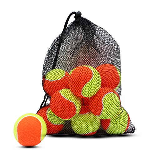 Tennis Balls, 12 Pack 50% Low Compression Stage Tennis Ball for Beginners Youth Kids Training Practicing with Mesh Bag for Easy Transport (Orange)