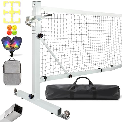 Portable Pickleball Net Set with Wheels, 22 FT Regulation Size Pickleball Net System with Hand Winch Anti-Sag, 2 Paddles, 4 Balls & Court Markers, Indoor/Outdoor Pickleball Equipment - color: Grey