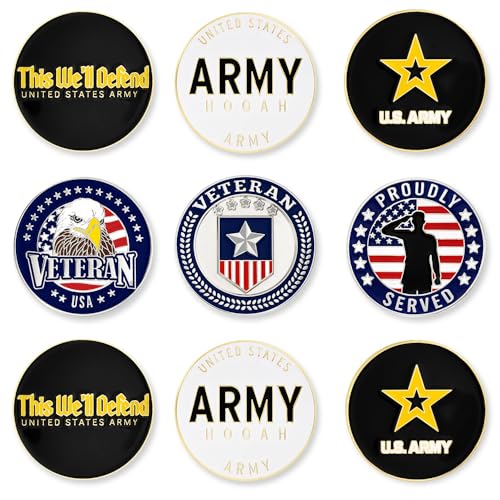 PinMart’s Officially Licensed United States Veteran Bundle Pack of 9 Golf Ball Markers - Golf Accessories for Men and Women - Magnetic Veteran Ball Markers Set of 9