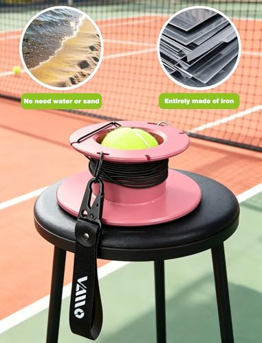 VAIIO Professional Tennis Trainer - Full Metal Portable Solo Rebounder with 3 High-Elastic String Balls, Ideal for Adults, Kids, Beginners & Advanced Players - color: Pink