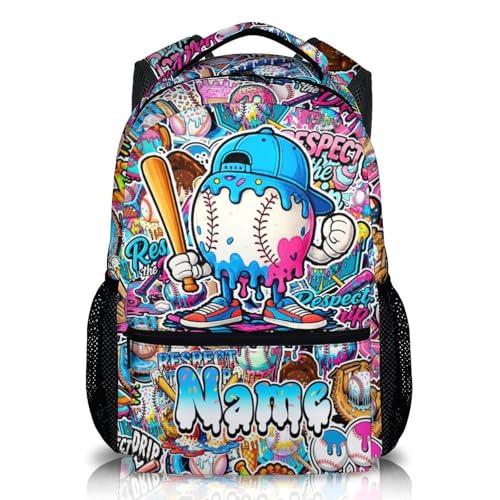 Kids Backpack for Boys Custom Baseball Drip Backpacks for Kids Teens Team, Lightweight Large Capacity Cool Back to School Supplies - color: White