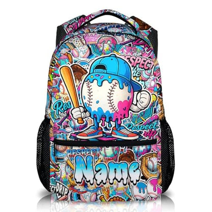 Kids Backpack for Boys Custom Baseball Drip Backpacks for Kids Teens Team, Lightweight Large Capacity Cool Back to School Supplies - color: White