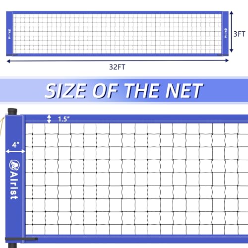 Portable Volleyball Net Set,Professional Volleyball Nets Set for Backyard and Beach,Outdoor Volleyball Net with Height Adjustable Poles,Volleyball and Carrying Bag - color: Blue