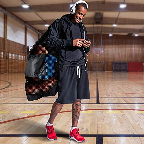 BROTOU Thickened Extra Large Sports Ball Bag Mesh Socce Ball Bag Heavy Duty Drawstring Bags Team Work for Holding Basketball, Volleyball, Baseball, Swimming Gear with Shoulder Strap - size: 30" x 40"