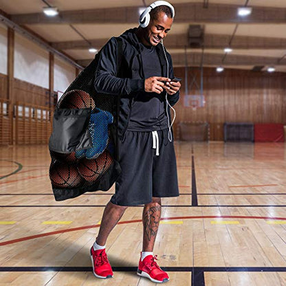 BROTOU Thickened Extra Large Sports Ball Bag Mesh Socce Ball Bag Heavy Duty Drawstring Bags Team Work for Holding Basketball, Volleyball, Baseball, Swimming Gear with Shoulder Strap - size: 30" x 40"
