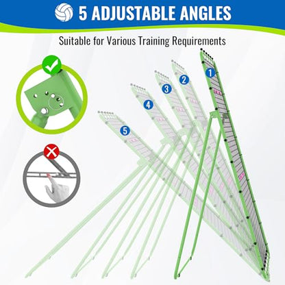 Volleyball Rebounder Net 7x4 FT, 5-Angle Adjustable Bounce Back Net, Steel Frame & PE Training Net for Volleying/Spiking, Rust-Resistant & Durable – w/Travel Bag, 2 NETS - color: Green & Pink