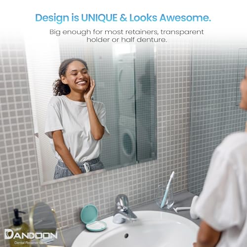 Dandoon Dental Retainer Case – Ventilated with Magnetic Lid and Silicone Pad, Non-Slip Slim Design – Includes Free Aligner Removal Tool & Chewies – Fits Aligners & Mouth Guards (Mint Green-Blue)