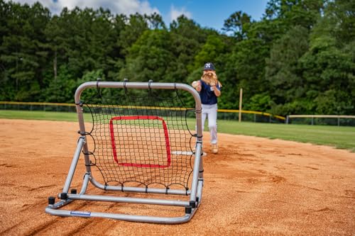 Baseball Softball Pro Rebounder Net 3'x3' -Portable Pitch Back Screen, Practice Game-Speed High Velocity reps- Fielding, Throwing, Catching Drills, Upgraded Non-Slip Base Pads, Durable Indoor/Outdoor