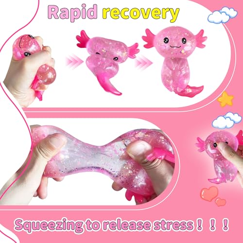 2 Pcs Axolotl Squishy Stress Relief Toy, Stretchy Axolotls Stress Soft Squeeze Sensory Fidget Toys for Kids Adults, Cute Axolotls Squishies Party Favors Classroom (BluePink)