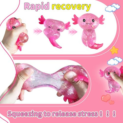 2 Pcs Axolotl Squishy Stress Relief Toy, Stretchy Axolotls Stress Soft Squeeze Sensory Fidget Toys for Kids Adults, Cute Axolotls Squishies Party Favors Classroom (BluePink)