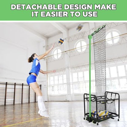 Soulchen Volleyball Setter Training Equipment Volleyball Practice Net with Portable Cart with Wheels 2 Target Hoop Size 5 Angle and Adjustable Height Ball Collection Bag for Indoors and Outdoors