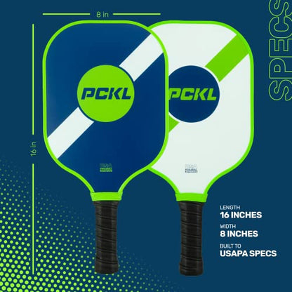 PCKL Pickleball Starter Bundle Series 2 Paddles and 4 Pickleball Balls Set | USA Pickleball Approved | Fiberglass Face with Large Sweet Spot | Honeycomb Core