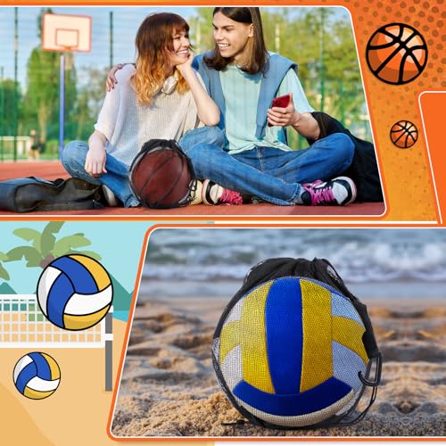 Dansydaisy Mesh Ball Bags Basketball Volleyball Football Single Storage Bag with Zipper Pocket Drawstring Sling Back Bag D Rings for Carrying Ball