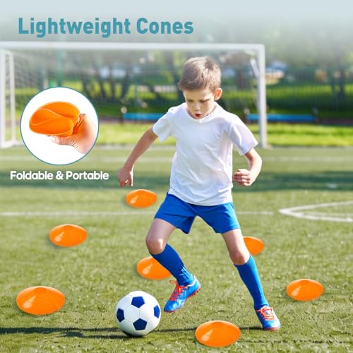 OLIXIS Agility Ladder, Soccer Training Equipment Set, 20 ft Speed Ladder, 12 Soccer Cones, 4 Agility Hurdles, Jump Rope, Resistance Parachute Agility Training Equipment for Kids, Youth, Adults, Orange