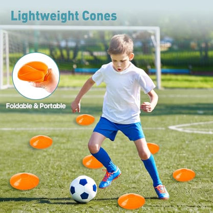 OLIXIS Agility Ladder, Soccer Training Equipment Set, 20 ft Speed Ladder, 12 Soccer Cones, 4 Agility Hurdles, Jump Rope, Resistance Parachute Agility Training Equipment for Kids, Youth, Adults, Orange