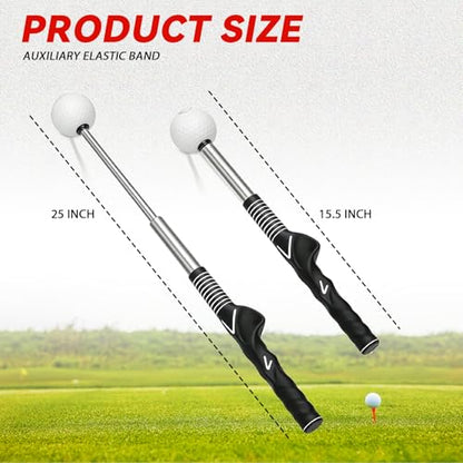 Retractable Golf Swing Trainer, Training Aid with Grip Trainer, Swing Mechanics for Beginners & Tempo Training for Advanced, Click Feedback, Arm Connection, Right/Left-Handed, Indoor/Outdoor