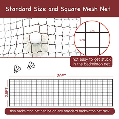 Sanung Badminton Net, Standard Size All-Weather Portable Badminton Net Replacement for Indoor Outdoor Use with Storage Bag