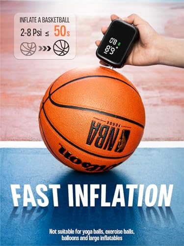 Pumteck Portable Ball Pump with 2 Needles, Electric Ball Pump with Pressure Gauge and Digital LCD Display, 15Psi Fast Inflation Air Inflator for Basketball Soccer Football Volleyball Rugby Sports