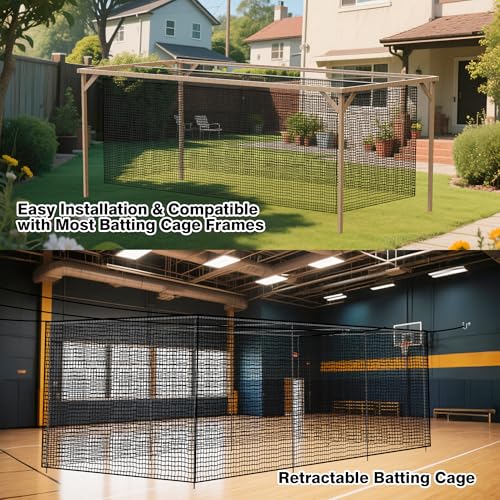 Baseball Batting Netting20/35/40/55/70FT(ONLY NET), Professional Softball Baseball Batting Cage Net, Heavy Duty Enclosed PE Practice Net for Indoor and Outdoor Batting Hitting Training Net - size: 35FT