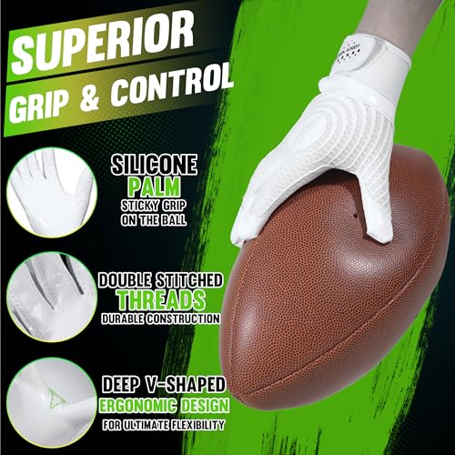 HANDLANDY Youth Football Gloves, Kids Sticky Receiver Gloves,Super Grip Football Glove Best Gift for Boys,Girls - color: Cream White, size: X-Small-Youth