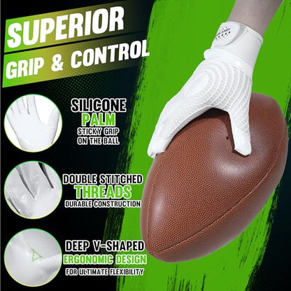 HANDLANDY Youth Football Gloves, Kids Sticky Receiver Gloves,Super Grip Football Glove Best Gift for Boys,Girls - color: Cream White, size: X-Small-Youth