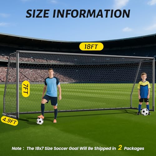 NAIZEA Soccer Goals - 24x8/21x7/18x7/12x6/16x7/10x6/8x6/6x4FT Soccer Goals for Backyard Training- Portable Metal Soccer Net for Youth & Adults - Heavy Duty Steel for Indoor Outdoor Games & Practice - size: 18ft x 7ft, style: Pro-Grey/Alu