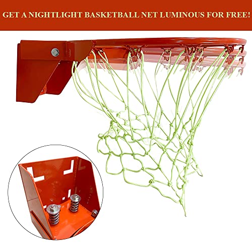THUNDERBAY 18 inch Standard Double Spring Flex Reinforced Wall Mounted Basketball Rim, Two Nylon Nets Include One Nightlight Basketball Net - style: Fits 5"x 5" , 5"x 4" , 4"x 3"，5"x 3" Hole Pattern