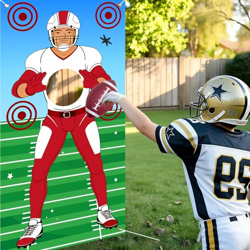 Football Party Decorations Banner Set with 2 Footballs,90x35.4 Inch Sports Birthday Party Backdrop for Boys,Outdoor Games Flag Football Banner for Kids Football Theme Party Supplies