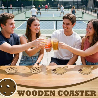 Hushee 6 Pack Dinkball Drink Coasters Wood Coasters Set Paddle Shape with Handle Funny Father Day Gift for Men Women Sports Lovers Fans Party Favors Decorations