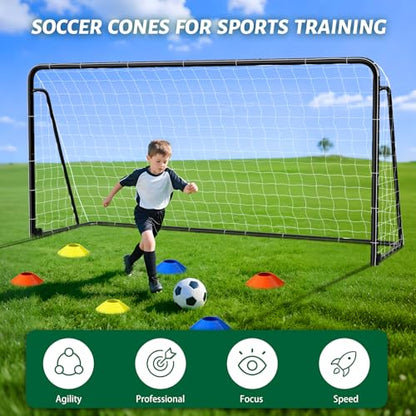 NAIZEA Soccer Goals - 24x8/21x7/18x7/12x6/16x7/10x6/8x6/6x4FT Soccer Goals for Backyard Training- Portable Metal Soccer Net for Youth & Adults - Heavy Duty Steel for Indoor Outdoor Games & Practice - size: 12ft x 6ft, style: Trainer-Black/Steel