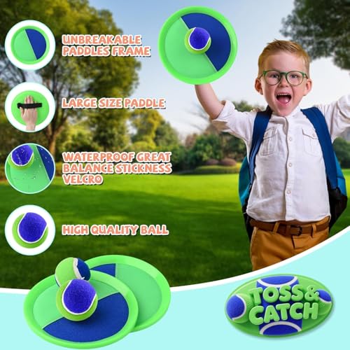 Outdoor Games - Beach Toys, Toss and Ball Set with 4 Paddles and 3 Balls, Perfect Yard Games Sets, Playground Sets for Backyards Easter Basket Stuffers for Kids (Green) - color: Green