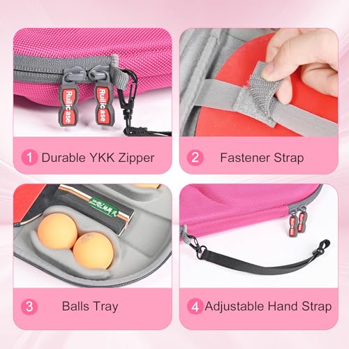 Carrying Case for Ping Pong Paddles/Table Tennis Paddles/Racquet Cyber Shape Hexagon,Fits for 2 Paddles and 4 balls - color: Large Pink