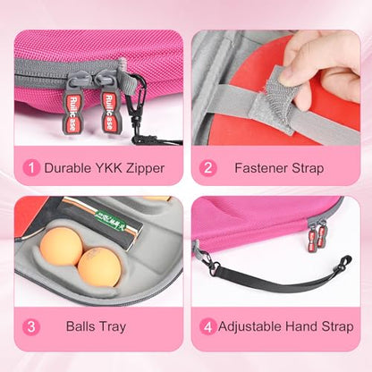 Carrying Case for Ping Pong Paddles/Table Tennis Paddles/Racquet Cyber Shape Hexagon,Fits for 2 Paddles and 4 balls - color: Large Pink