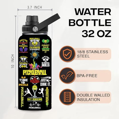 Pickleball Water Bottle 32oz Stainless Steel Insulated Vaccum with Lid, Pickleball Gifts for Pickleball Players, Pickleball Lovers, Women Girls Ladies - color: Pickleball
