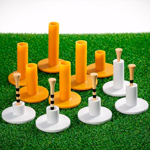SAPLIZE 51/45/6 Pcs Rubber Golf Tees for Mats, Golf Mat Tee Set for Driving Range & Simulator, Durable Unbreakable Rubber Tees, 11 Rubber Tees + 40 Bamboo Golf Tees (2-3/4'' & 3-1/4'', 20 Each)
