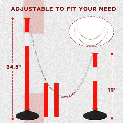 2 Pack Traffic Delineator Post Cones with Weighted Base, Adjustable Orange Safety Cones with Reflective Collars & Plastic Chains, Construction Parking Barrier Cones for Driving Practice Driveway Road