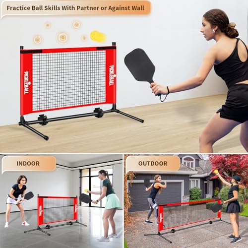 Portable Mini Pickleball Net with 2 Nets, 5ft & 10ft Small Pickleball Net for Indoor and Outdoor Training with Heavy Duty Structure, Durable Net, Carry Bag and Chalks
