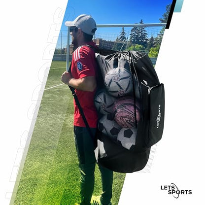 Soccer Ball Bag for Basketball, Volleyball & Football | Large Drawstring Ball Bags Mesh | Heavy-Duty Soccer Ball Bags for Coaches | Equipment Bag w/Shoulder Strap | 37" x 17" - color: Black