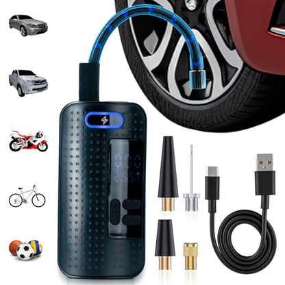 Regalosonline Portable USB Rechargeable Electric Inflator – Mini Digital Air Compressor with LCD Display for Car, Motorcycle, Bicycle & Balls Compact Pump 150 PSI y 2000 mAh for tires and inflatables